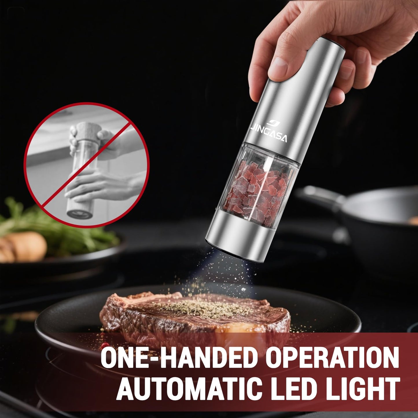 [Upgraded Larger Capacity] Electric Salt and Pepper Grinder Set with USB Charging Base, 95ml Large Capacity, Adjustable Coarseness,Stainless Steel Automatic Pepper Mill (Upgraded Capacity-A)