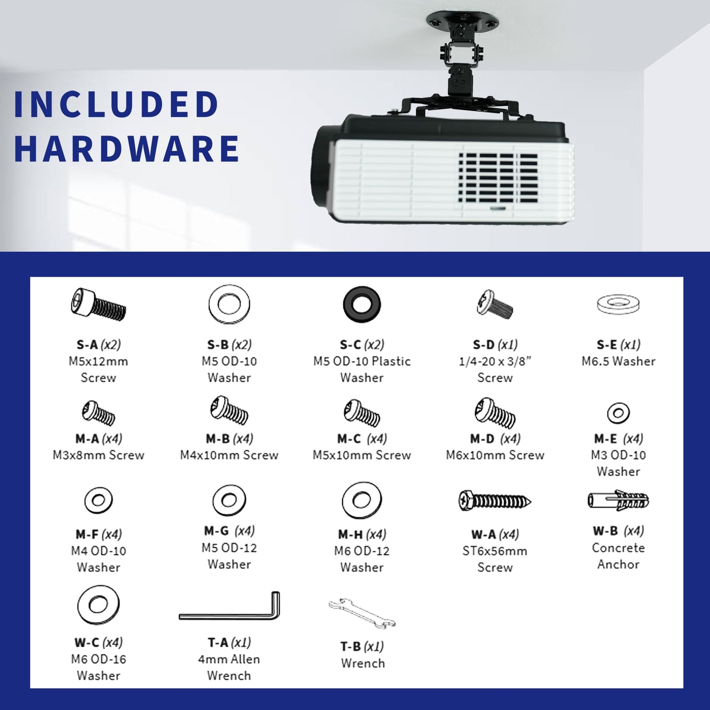 VIVO Universal Adjustable Ceiling Projector Mount for Regular and Mini Projectors, Projection Mount with Extending Arms, Black, MOUNT-VP01B