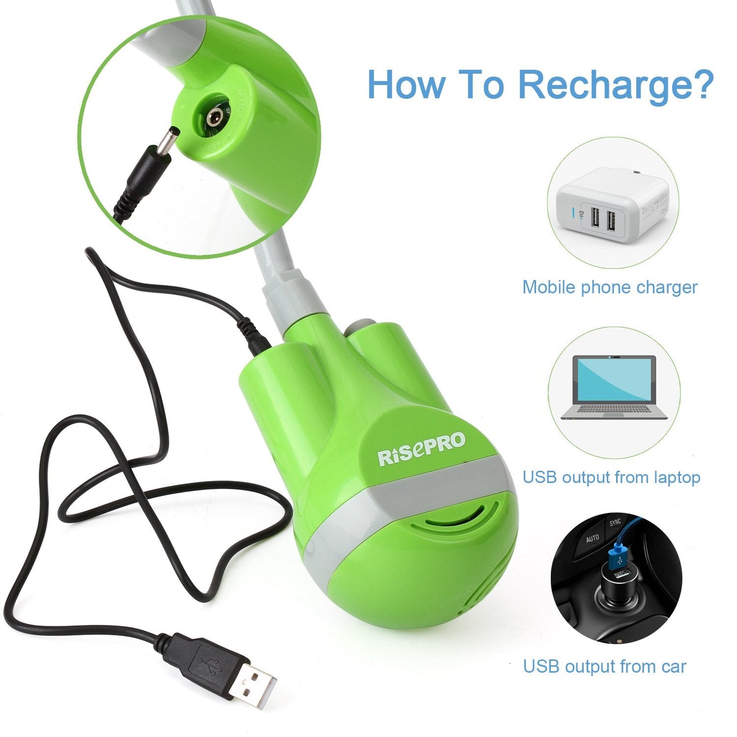 RISEPRO Portable Camping Shower, Outdoor Head, Pump With Rechargeable Battery, USB Charging Line, Pumps Water From Bucket for Hiking, Pet Cleaning, Car Washing