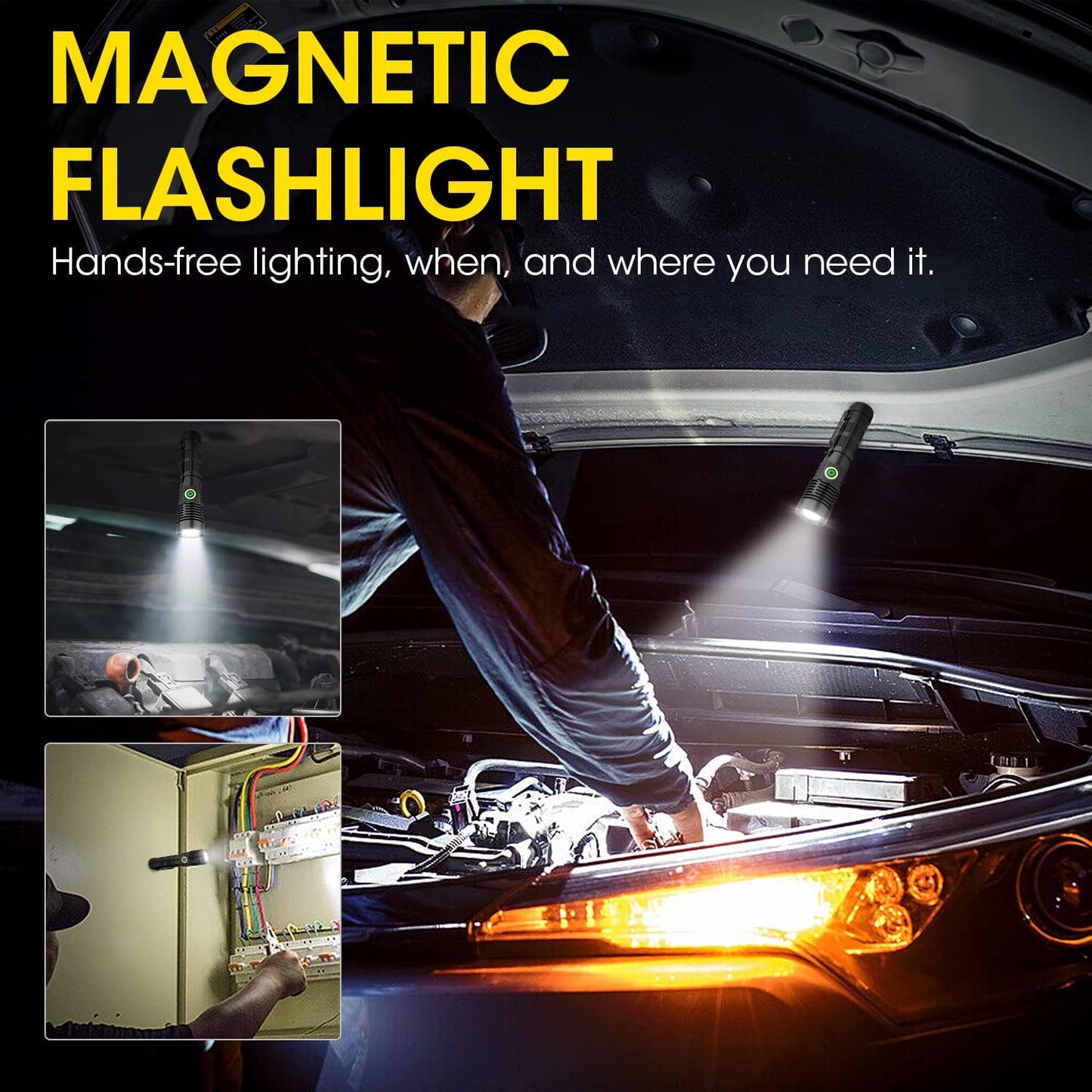 Rechargeable Flashlight High Lumens, High Lumens Super Bright Magnetic Flash Light, Long-Range Zoomable LED Flashlights for Emergency, Searching, Waterproof Flashlight Dimmable