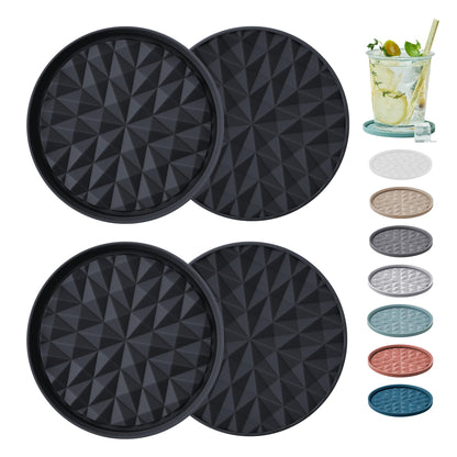 Wingcases Silicone Coasters for Drinks[4 Pack]- Cup Mat for Tabletop Protection-Non-Slip, Non-Stick, Coffee Table Decor, Great Gift for Any Occasion, Black