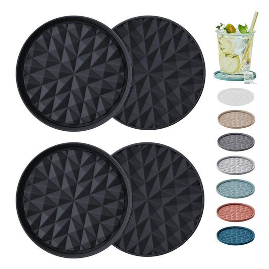 Wingcases Silicone Coasters for Drinks[4 Pack]- Cup Mat for Tabletop Protection-Non-Slip, Non-Stick, Coffee Table Decor, Great Gift for Any Occasion, Black