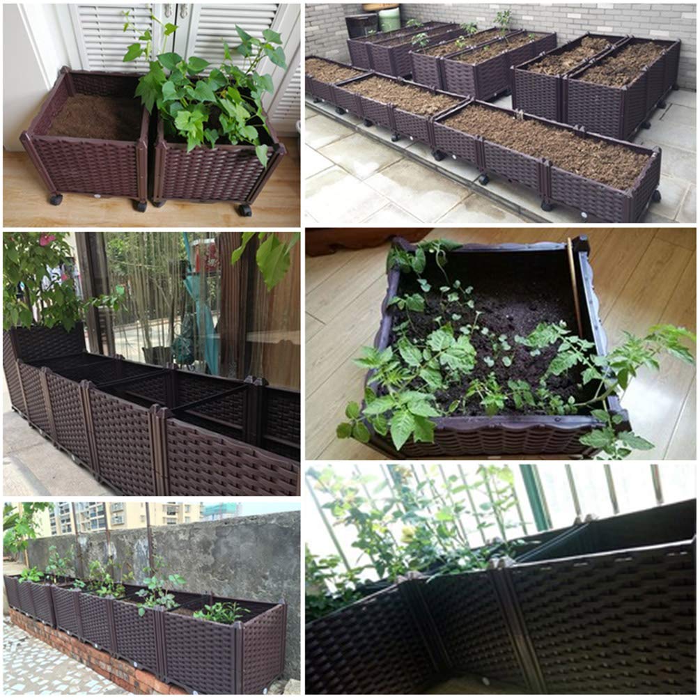 BAOYOUNI Rectangular Raised Garden Bed Kit Indoor Outdoor Plastic Planter Grow Box for Fresh Vegetables, Herbs, Flowers & Succulents, Brown, 46.06'' x 15.35'' x 14.96''
