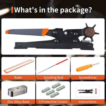 XOOL Revolving Punch Plier Kit, Leather Hole Punch Set for Belts, Watch Bands, Straps, Dog Collars, Saddles, Shoes, Fabric, DIY Home or Craft Projects, Heavy Duty Rotary Puncher, Multi Hole Sizes Make