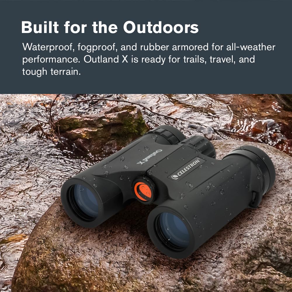 Celestron - Outland X 8x25 Binoculars – Ideal for Birding and Outdoors – 25mm Objective Lenses – Wide 8.2° Field of View – BaK-4 Prisms – Multi-Coated – Waterproof and Fogproof