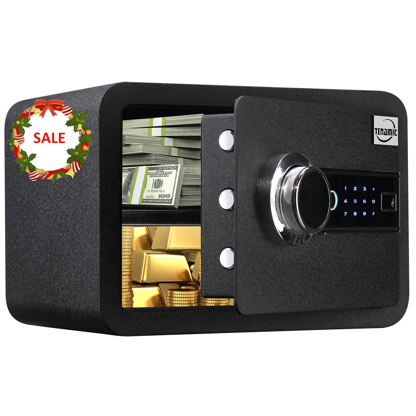 Tenamic Biometric Fingerprint Safe Box 0.85 Cubic Feet Fireproof Waterproof Safe Box with Induction Light and Leather, Solid Alloy Steel Office Hotel Home Cabinet Safe, Black