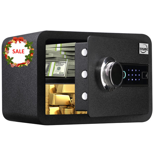 Tenamic Biometric Fingerprint Safe Box 0.85 Cubic Feet Fireproof Waterproof Safe Box with Induction Light and Leather, Solid Alloy Steel Office Hotel Home Cabinet Safe, Black