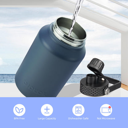 BJPKPK Insulated Water Bottles with Straw Lid, 50oz Large Water Jug, Stainless Steel Vacuum Bottles, Hot & Cold Thermo with 3 Lids and Paracord Handle,Army Green