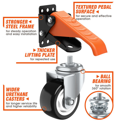 Ronlap Workbench Casters Kit 880 Lbs Capacity, 3" Extra Heavy Duty Retractable Casters 4 Pack, Side Mounted Adjustable Table Stepdown Casters