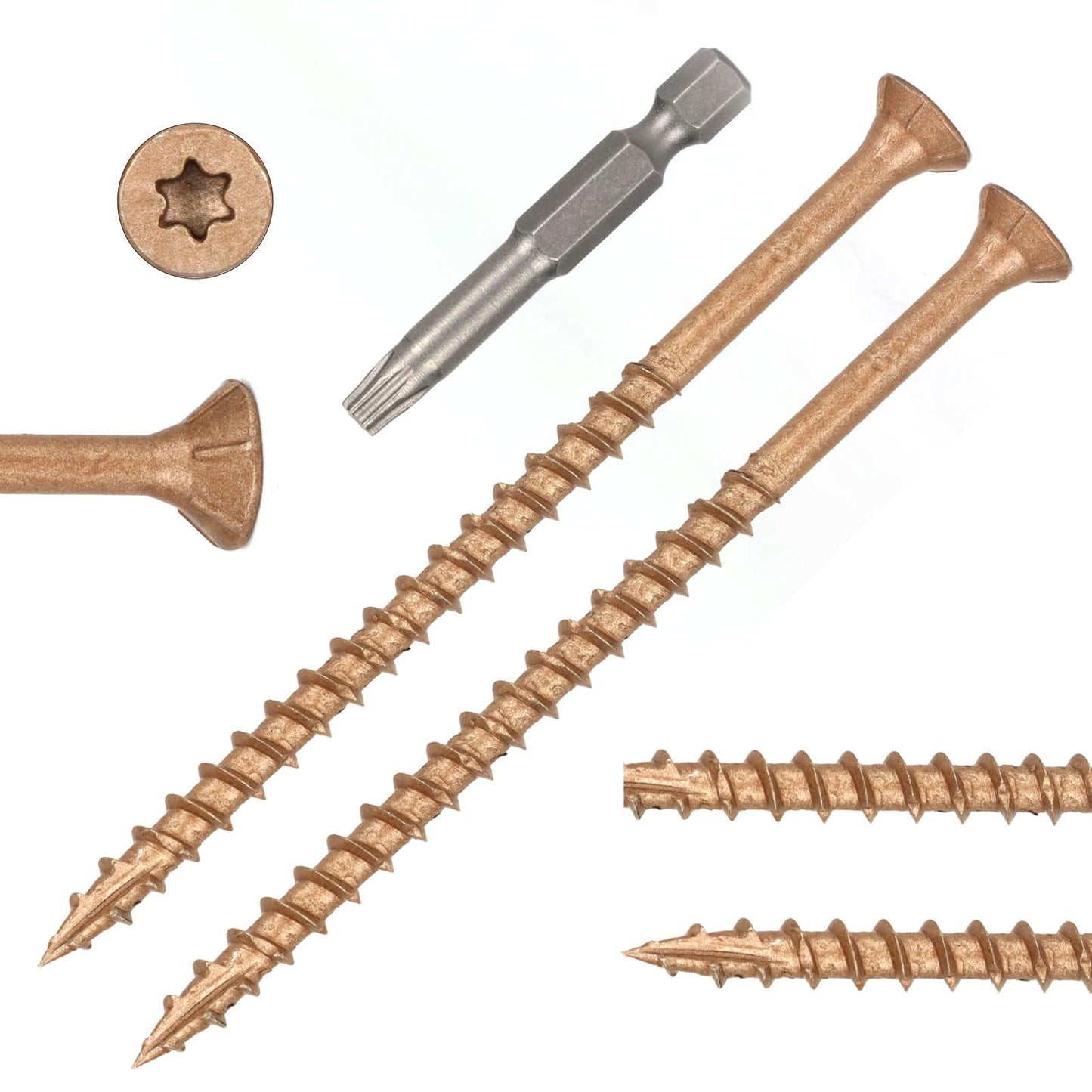 Bobibbi Wood Screws #10 x 3-1/2’’, T25 Star Torx Drive Flat Head Deck Screws, Brown, 58Pcs (1lb)