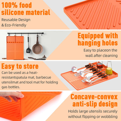 Silicone Grill Mat Compatible with Blackstone, Silicone Griddle Tools Mat with Drip Pad, Spatula Mat for Outdoor Grill Kitchen Counter (Orange)