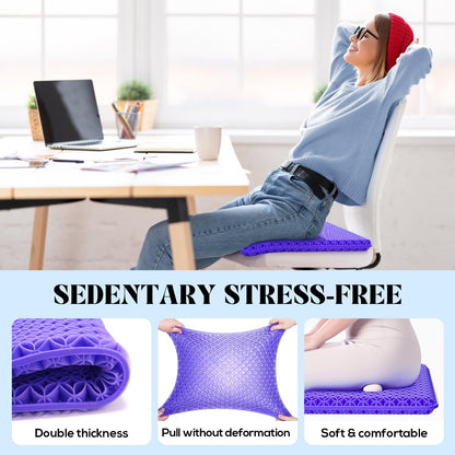 Seat Cushion, Thickened Big Gel Seat Cushion, Strong Support, Sciatica & Back Pain Relief, Breathable Cool Suitable as Office Chair Cushion, Car Seat Cushion, Wheelchair Cushions, 2 Non-Slip Covers