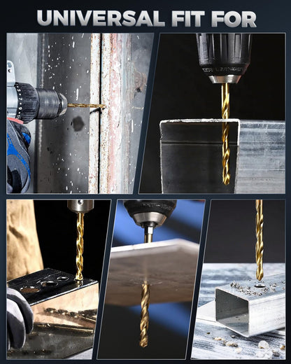 COMOWARE Titanium Twist Drill Bit Set - 16 Pcs Hex Shank High Speed Steel for Wood Plastic Aluminum Alloy, Quick Change, 1/16"-1/4"