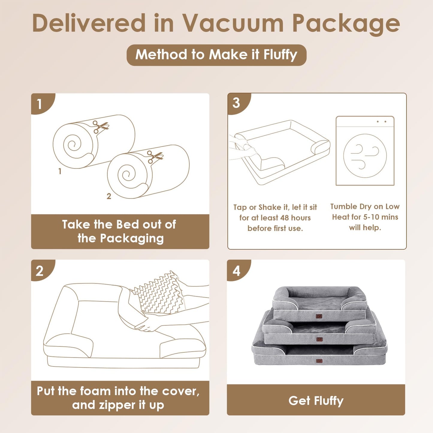 EHEYCIGA Orthopedic Dog Beds Large Sized Dog, Waterproof Memory Foam Pet Bed with Sides, Non-Slip Bottom Large Pet Bed with Washable Removable Cover, Grey