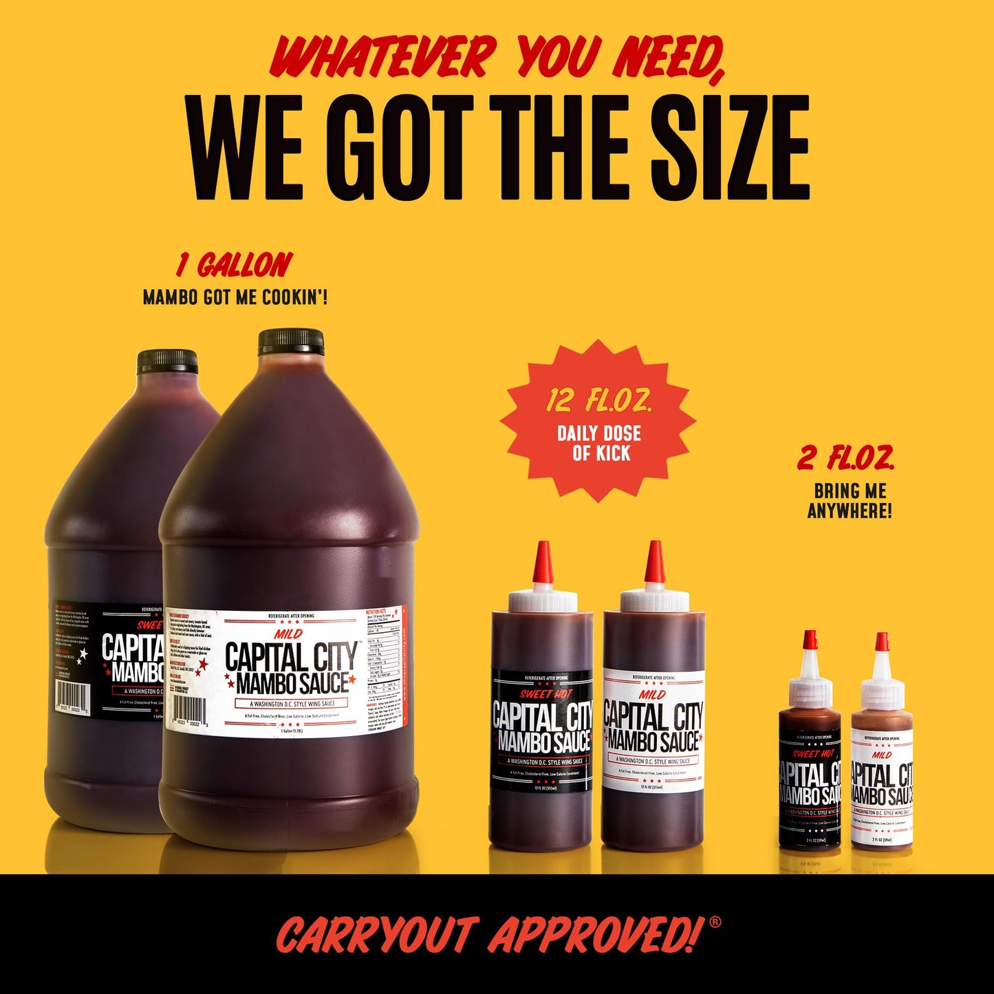 Capital City Mambo Sauce Sweet Hot & Mild Variety Pack, Washington DC Wing Sauces, Perfect Condiment for Wings Chicken Pork Beef Seafood Burgers Rice or Noodles, 12oz (2 Pack)