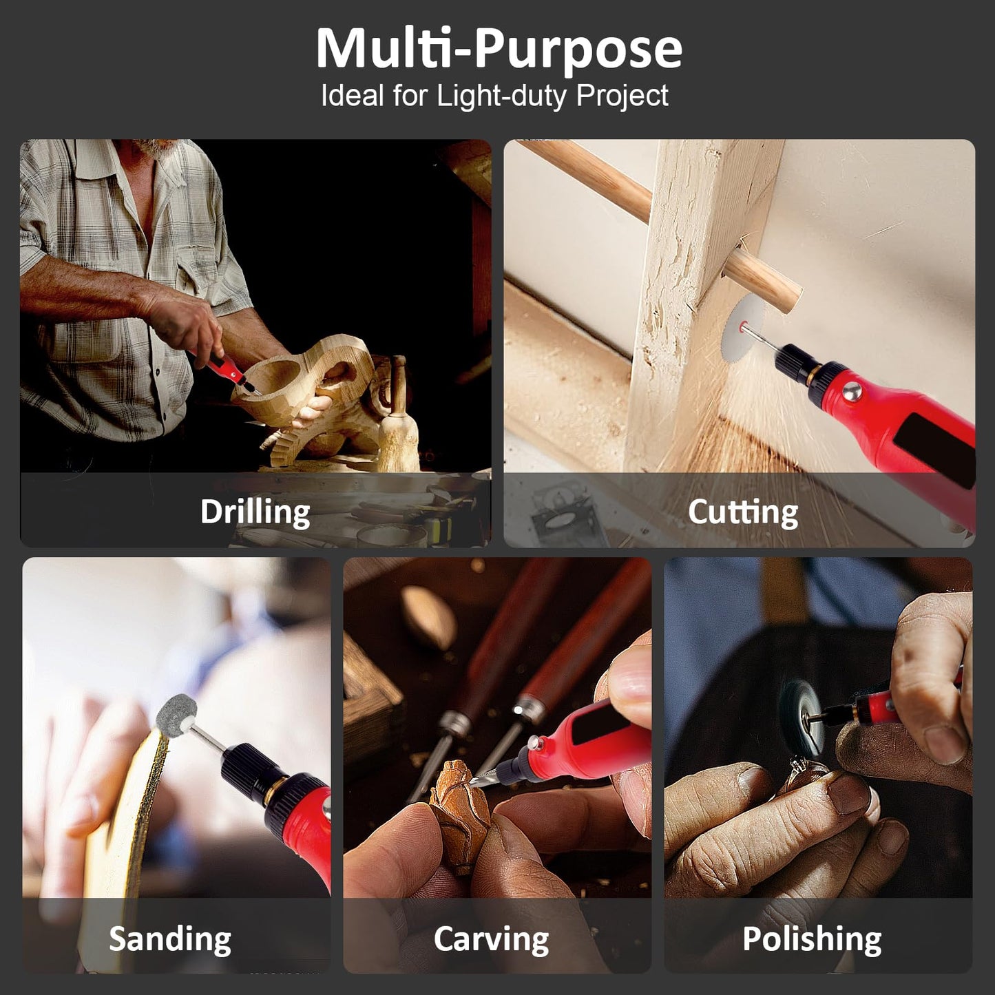 CHOKMAX Cordless Rotary Tool Kit, 3.7V Mini Grinder with 5 Variable Speed, Front LED Work Light, 42pcs Accessories Electric Multi-Tool for Polishing, Cleaning and Engraving