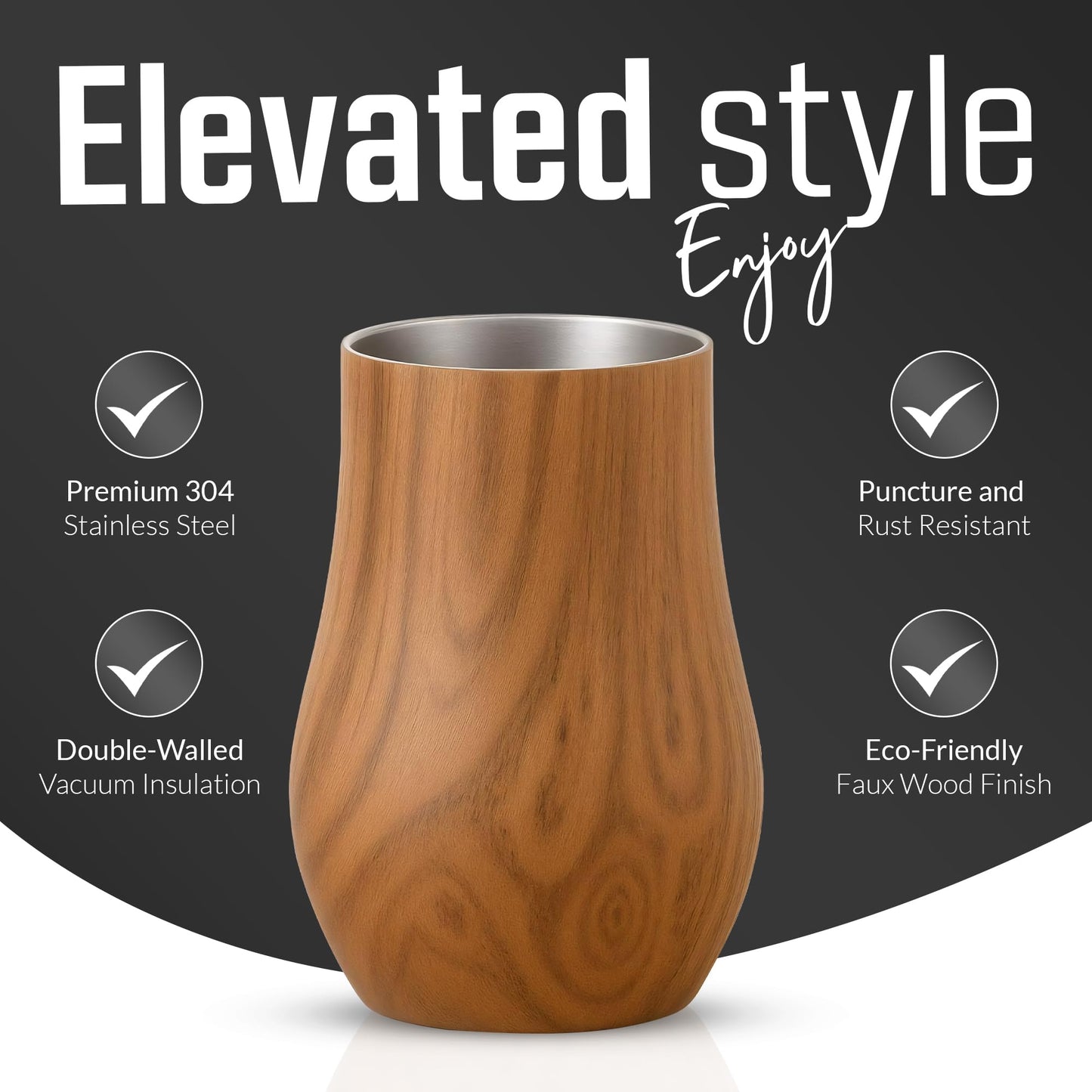 Snute Double-Wall Insulated Whiskey Glass – Stemless Nosing Glass for Bourbon, Scotch & Whisky – Wood Finish – Gift for Men, Dad, Whiskey Lovers (Set of 2)