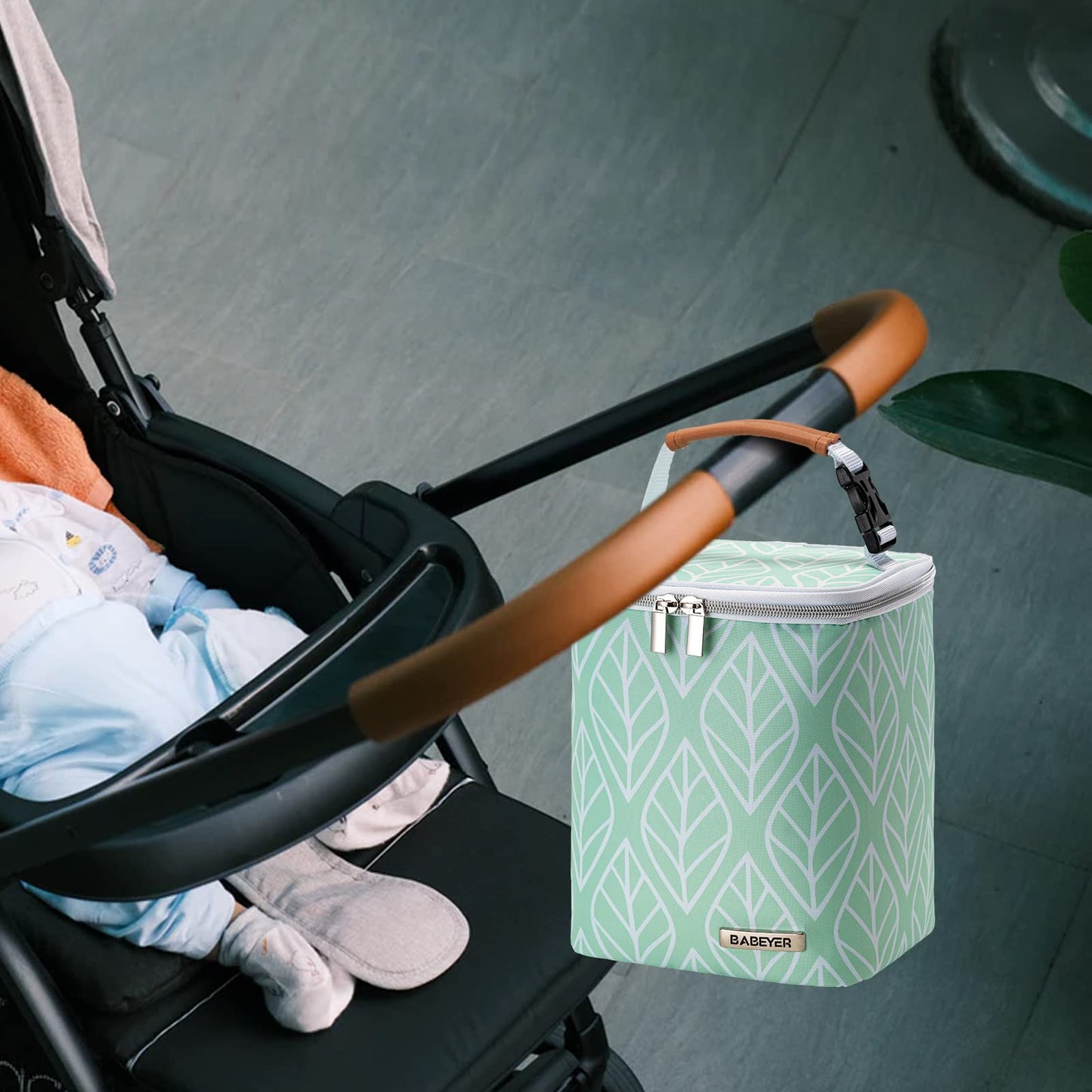 BABEYER Breast Milk Cooler Bag with Ice Pack Fits 4 Baby Bottles Up to 9 Ounce, Baby Bottle Bag for Nursing Mom Daycare-Green