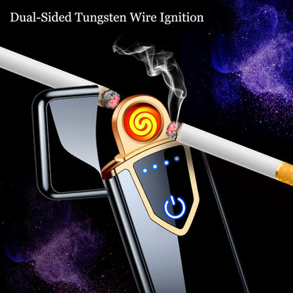 Electronic Lighter, Electric USB Lighter Windproof Rechargeable Slim Coil Lighter with Smart Fingerprint Sensor Double Side Ignition,Creative Power Indicator Flameless Boyfriends Gifts(Gold)