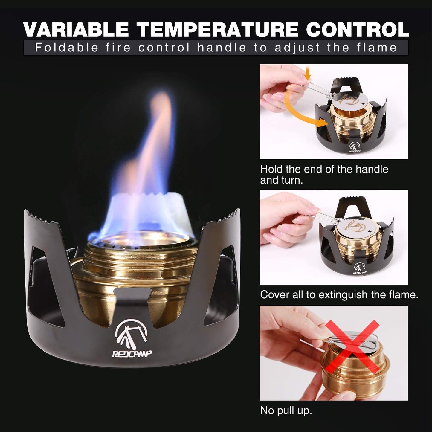 REDCAMP Mini Alcohol Stove for Backpacking, Lightweight Brass Spirit Burner with Aluminium Stand for Camping Hiking, Black