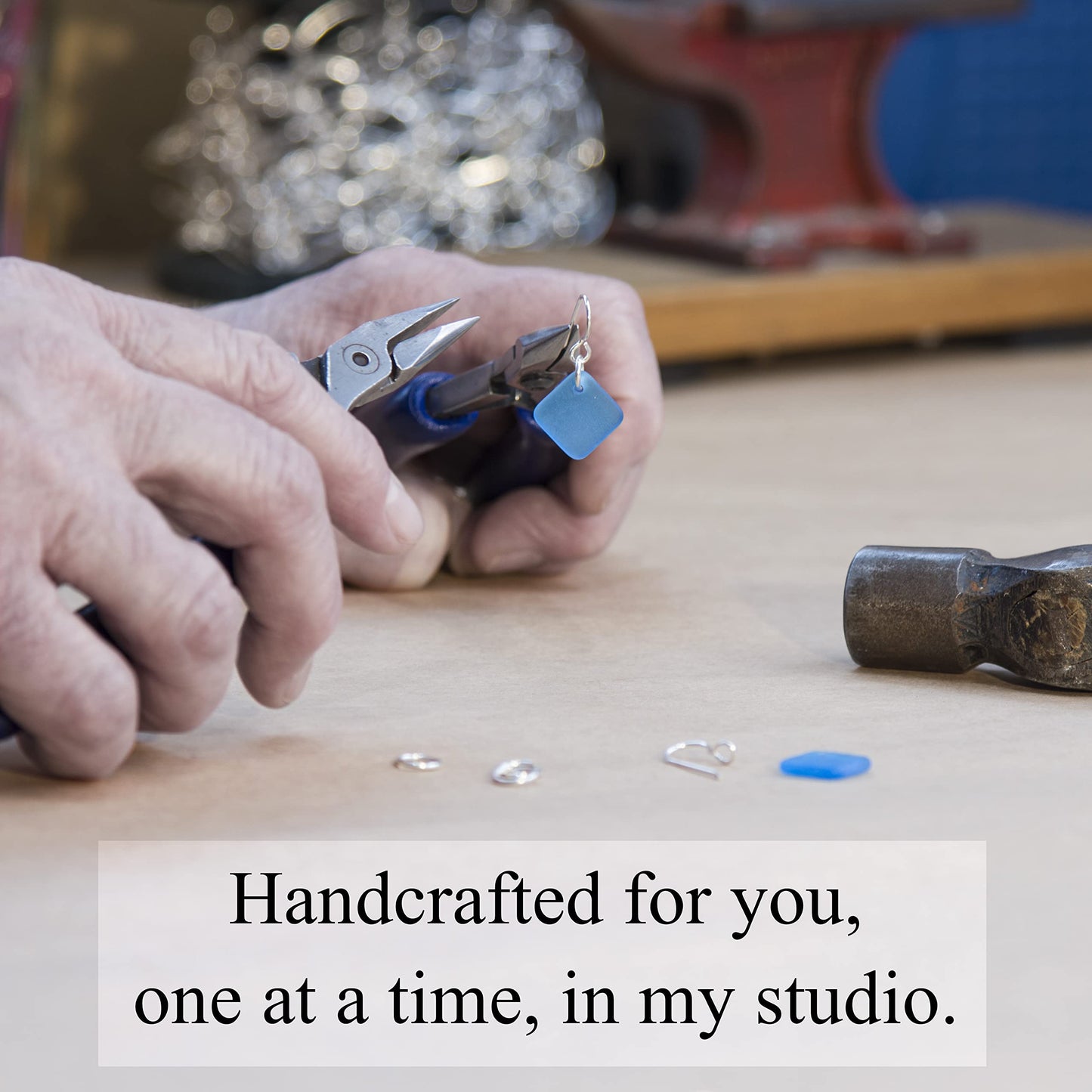 Delicate Diamond Sea Glass Earrings (Ocean) Beach Glass Earrings for Women by EcoSeaCo, using sustainable, recycled and repurposed material. Handmade Jewelry in the USA