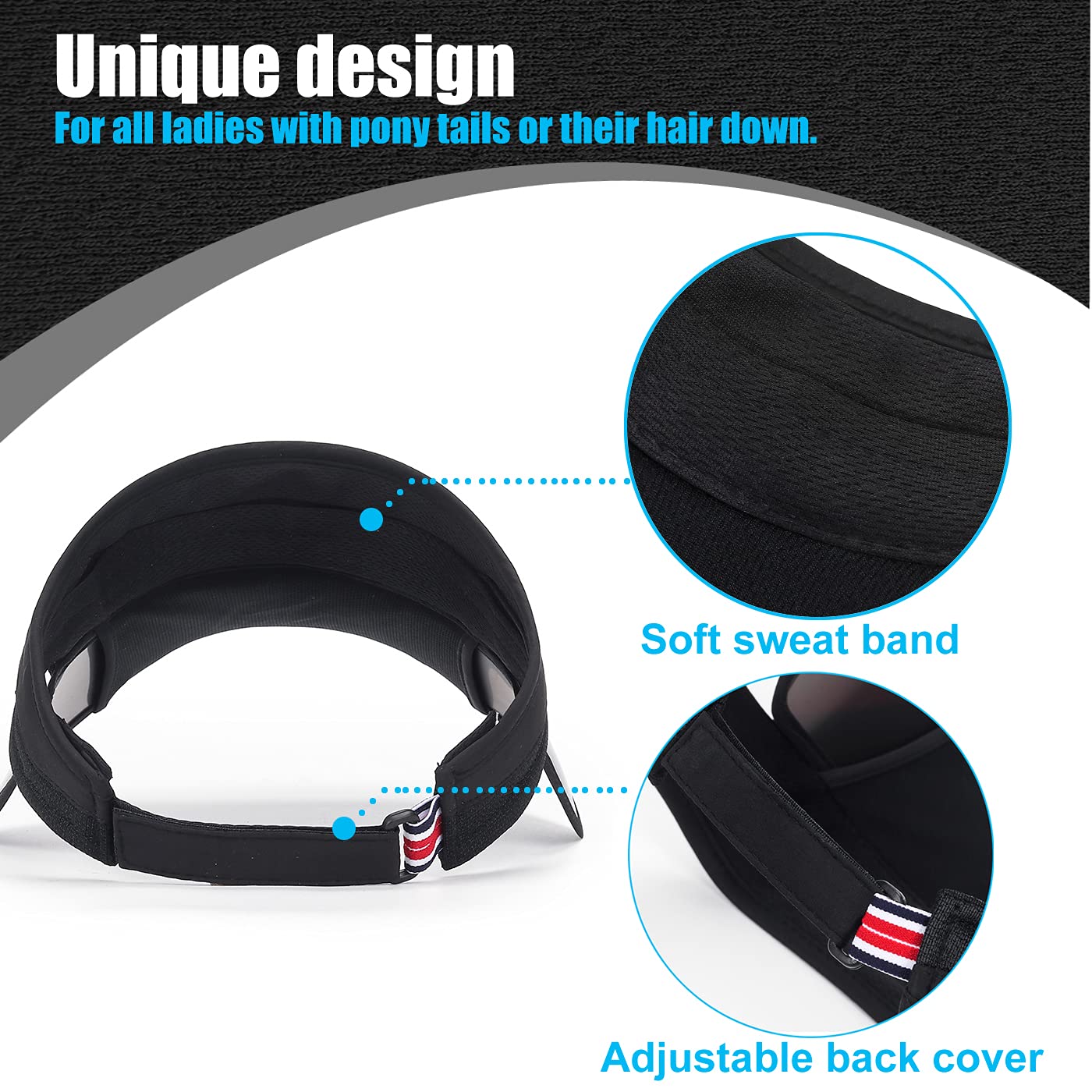 2 Pack Sun Visor Hat for Women, Adjustable Golf Hats Cap with Retractable Brim Black/White