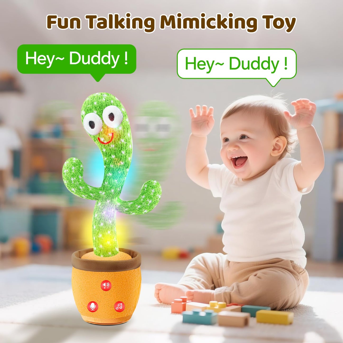 SANJOIN Dancing Talking Cactus Toy for Baby Toddler, Boys Girls Gifts Singing Mimicking Recording Repeating What You Say Baby Toys with 120 English Songs (Adjustable Volume)