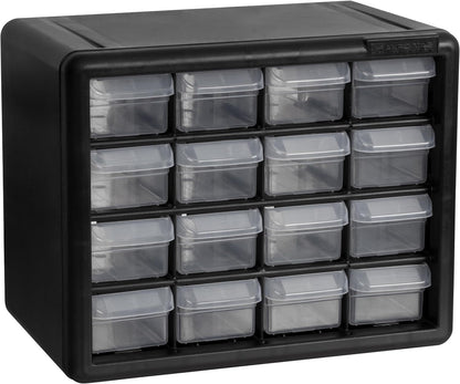 Akro-Mils 16-Drawer Plastic Drawer Storage Cabinet for Garage Organization, Beads, Makeup Organizer, Building Bricks Storage, Teacher Toolbox, 10-1/2-Inch W x 6-1/2-Inch D x 8-1/2-Inch H, 10116 Black