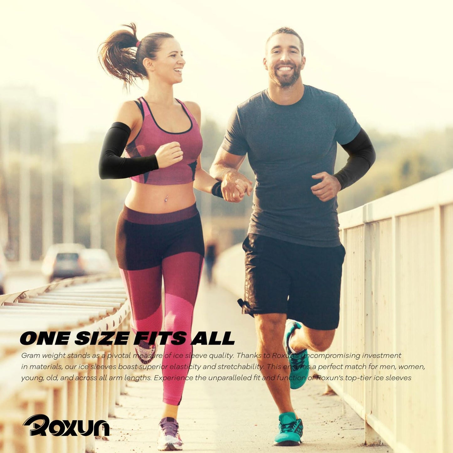 ROXUN 2 Pairs Arm Sleeves, Cooling UV Sun Protection Sports Compression for Men/Women 2 Black