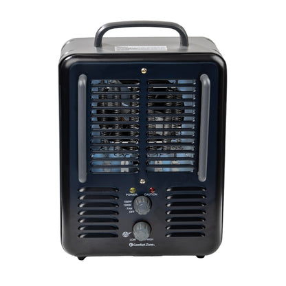 Comfort Zone Electric Portable Milkhouse Style Utility Space Heater with Adjustable Thermostat, Overheat Protection, and Safety Tip-Over Switch, Ideal for Garage or Greenhouse, 1,500W, CZ798BK