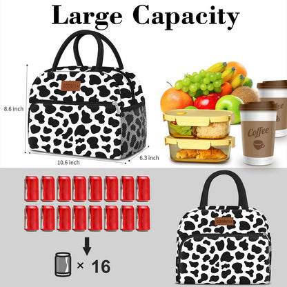 Coobiiya Lunch Bag Women, Lunch Box for Women Adult Men, Small Leakproof Cute Lunch Tote Large Capacity Reusable Insulated Cooler Lunch Container for Work/Office/Picnic/Travel-Cow