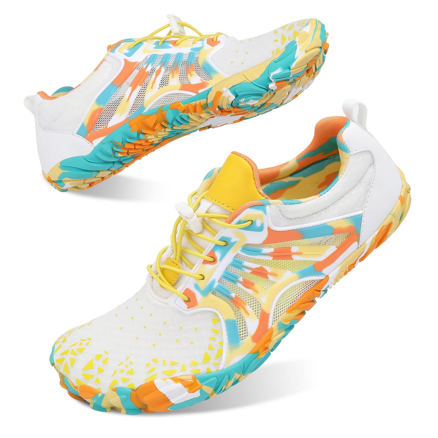 Scurtain Unisex Mens Womens Athletic Hiking Water Shoes for Women Men Quick Dry Barefoot Swim Shoes Beach Shoes Pool Shoes for Women Men Aqua Sports with Drainage Beige/Yellow 6.5 W/5 M