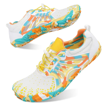 Scurtain Unisex Mens Womens Athletic Hiking Water Shoes for Women Men Quick Dry Barefoot Swim Shoes Beach Shoes Pool Shoes for Women Men Aqua Sports with Drainage Beige/Yellow 6.5 W/5 M