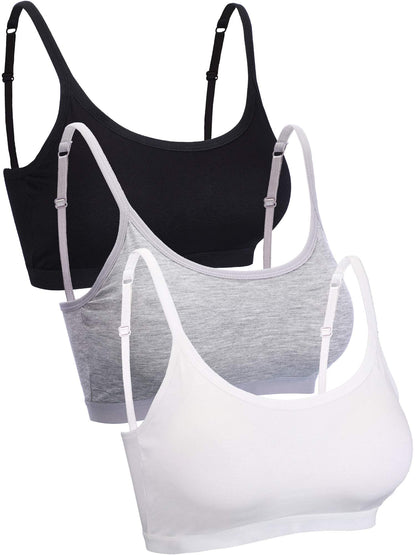Blulu Mini Camisole Bra Wireless Padded Bra with Adjustable Straps for Women Girls Black White Grey