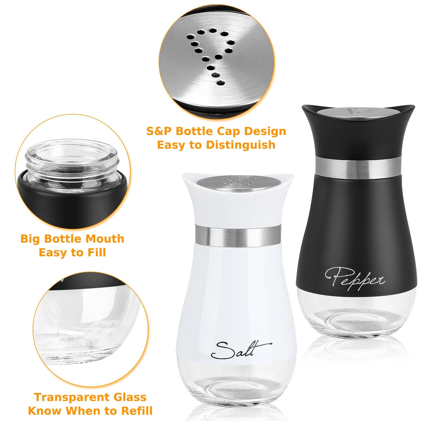 Accmor Salt and Pepper Shakers Set, 4 oz Stainless Steel Salt Pepper Shaker Containers with Glass Bottom for Kitchen Cooking, BBQ, Bar, Table, RV, Camp