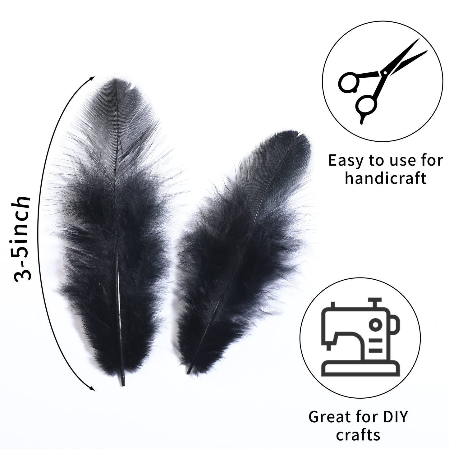 Soarer Black Craft Feathers Bulk - 300pcs 3-5inch Natural Feathers for Wedding Home,Dream Catcher Supplies,DIY Crafts and Halloween Holiday Party(Black)
