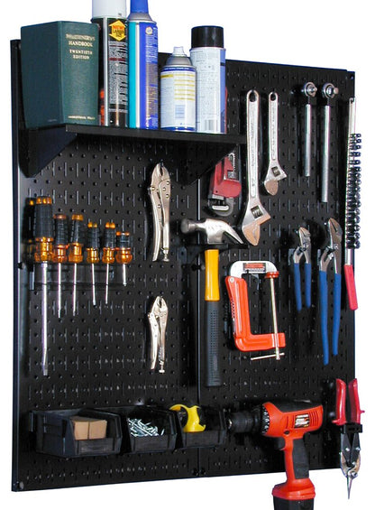 Wall Control Metal Pegboard Utility Tool Storage Kit with Black Pegboard and Black Accessories