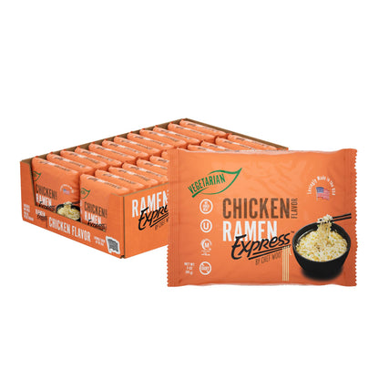 RAMEN EXPRESS Chicken Flavor Ramen Noodle Packs, 3 Oz Each (Pack Of 24) | Animal-free Ramen Noodles | All Plant-based | Made in U.S. with finest American flour
