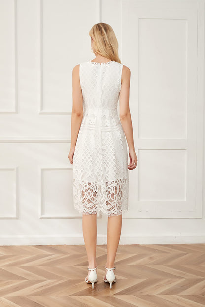 VEIISAR Womens Fashion Sleeveless Lace Fit Flare Sweatheart Cocktail Dress White S