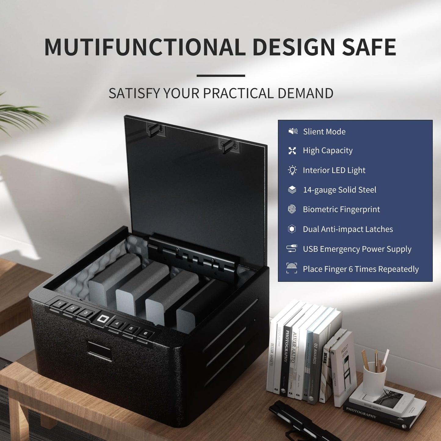 XDeer Gun Safe, Biometric Quick Access Gun Safe for Handgun, 4 Pistols High Capacity Handgun Safe with Digital Keypad, Biometric Fingerprint