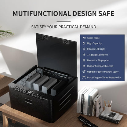 XDeer Gun Safe, Biometric Quick Access Gun Safe for Handgun, 4 Pistols High Capacity Handgun Safe with Digital Keypad, Biometric Fingerprint