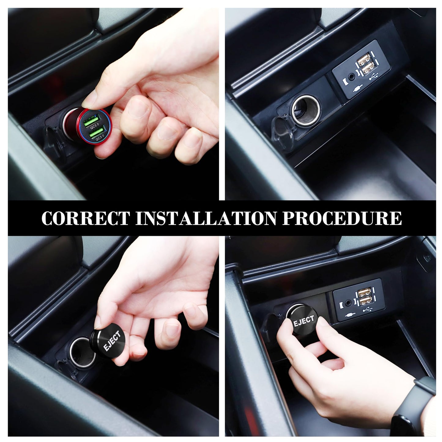 UYYE Cigarette Lighter Plug Billet Aluminum Dustproof Plug, American Flag Button, Car Interior Accessories Fits Most Vehicles and Boats with Standard 12 Volt Power Source, (E+F)-Black