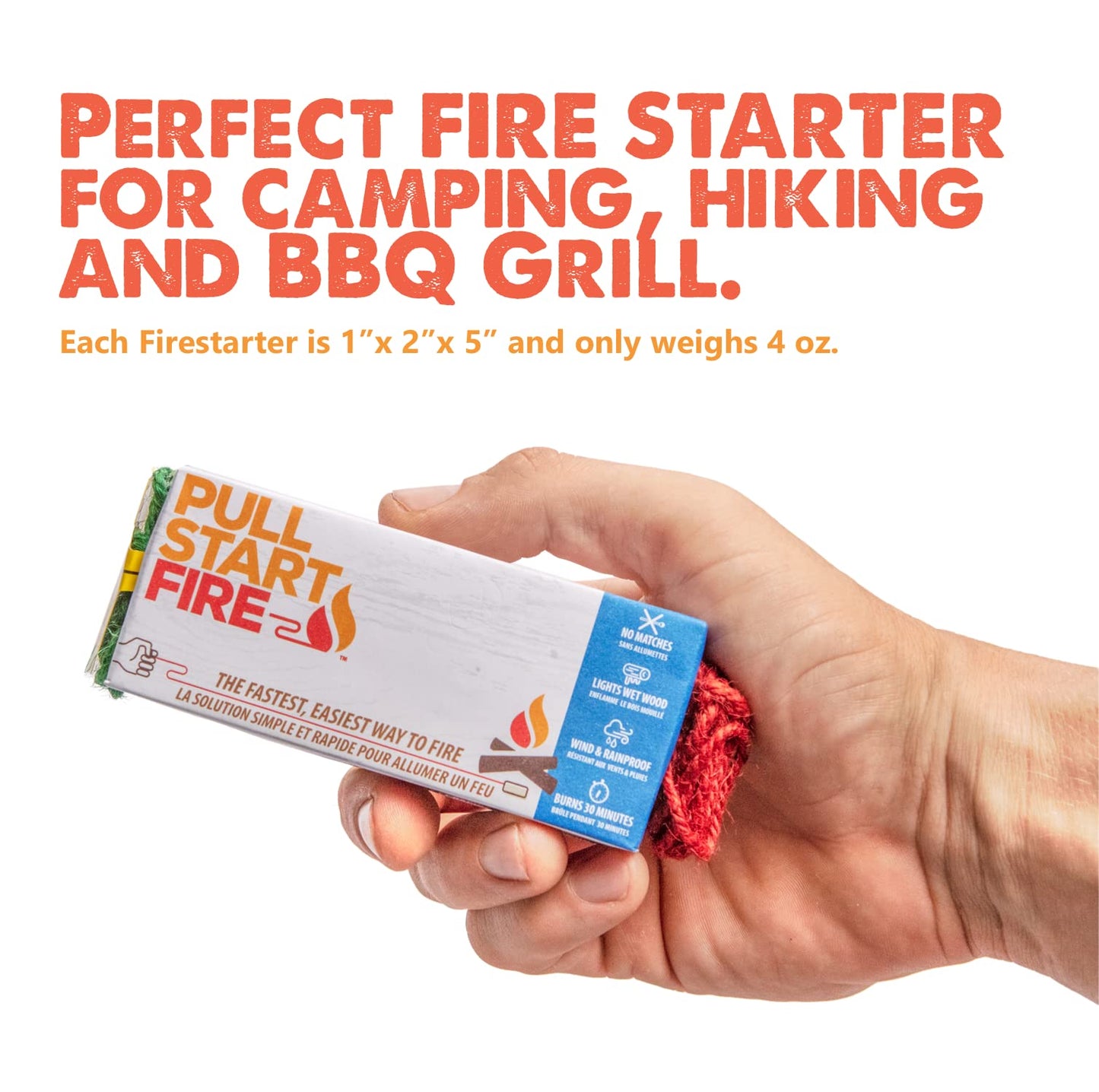 Pull Start Fire Pull String Firestarter | No Matches Required, Fire Starts in Seconds | for Campfires, Grill, Fireplace, BBQ | Lights Wet Wood, Easy to Use, Food Safe and Weather Resistant | 3 Pack