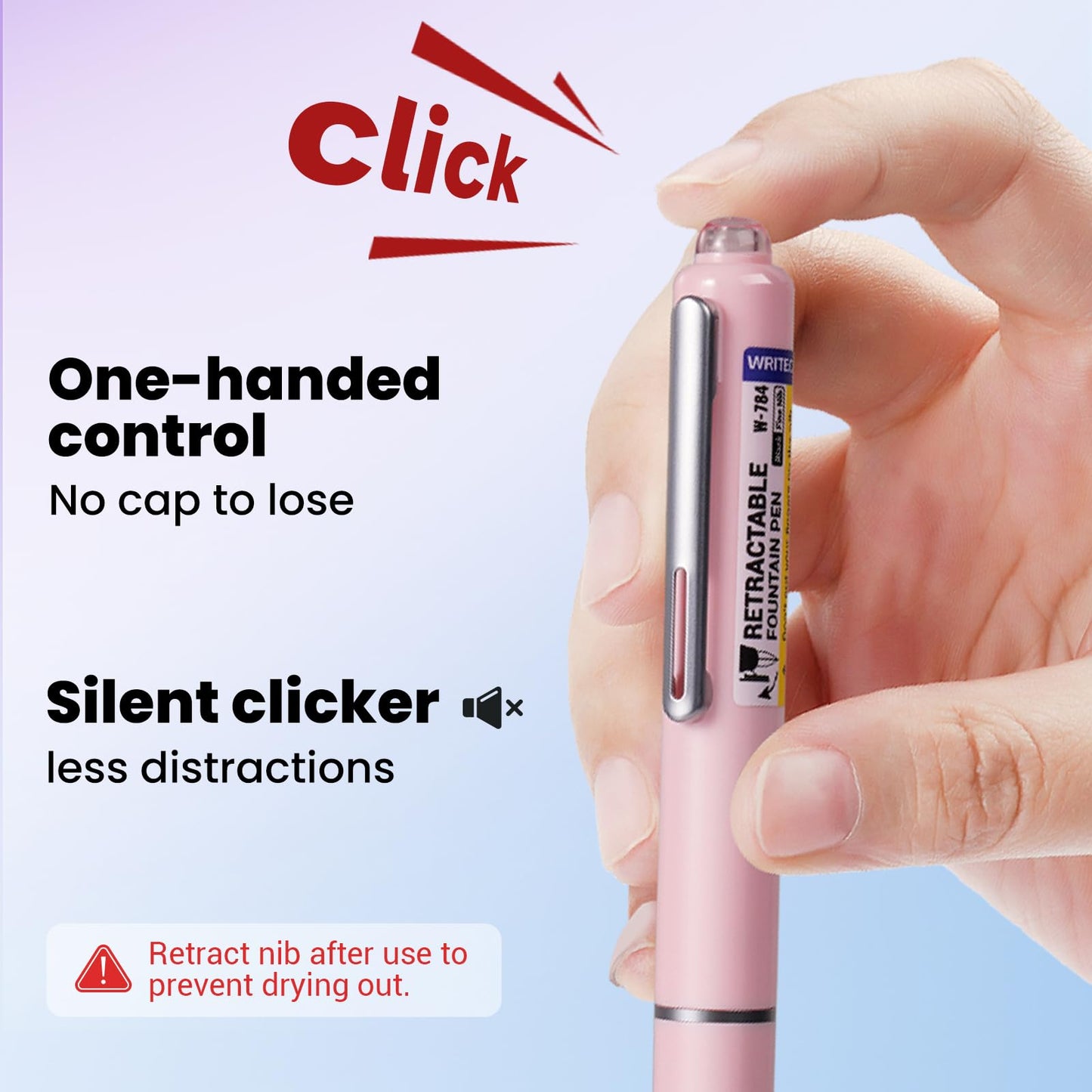 WRITECH Retractable Fountain Pen Set: Black Ink Fine Nib, 5 Refillable Ink Cartridges Included, No Leaking Smooth Writing for Calligraphy Journaling Gift (Pink)