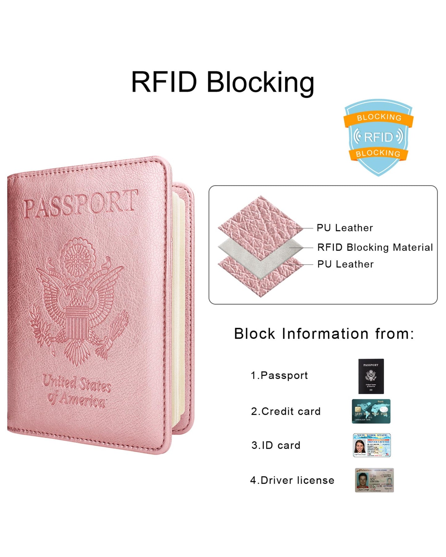 WALNEW Passport Holder for Travel, RFID Passport Cover Wallet for Women Men, PU Leather Passport Book Card Holder Case with Pen, Travelling Essentials for Flying