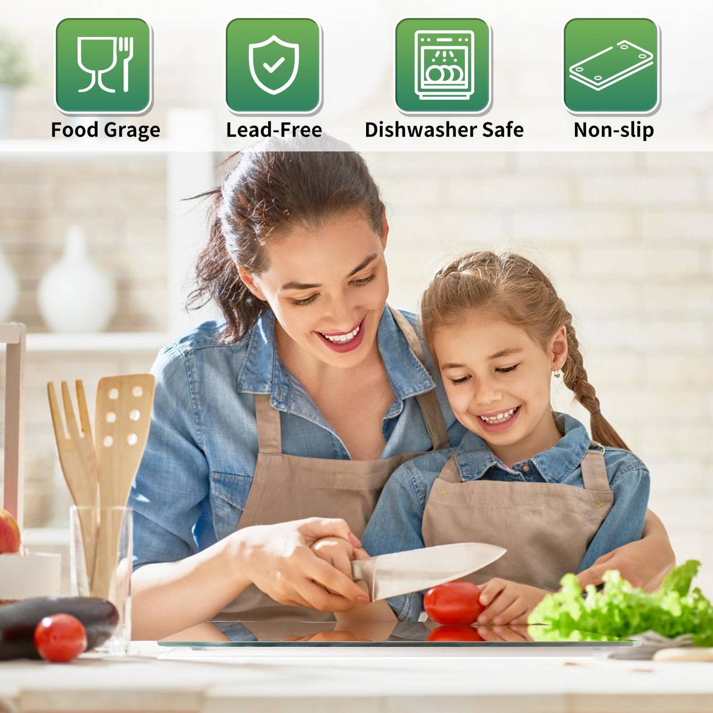 Seelenruhe Tempered Glass Cutting Boards for Kitchen Counter, Clear Cutting Boards for Countertop, Non-Slip, Heat-Resistant, Easy to Clean, Kitchen Decoration, 16x12 & 12x8 2PCS