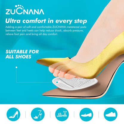 ZUCNANA Ball of Foot Cushions (2 Pairs Gel Shoe Inserts), Heel Inserts for Women, Non Slip Heel Pads, Heel Cushions for Women Foot Pain Relief and Comfort, One Size Fits Any (Clear)