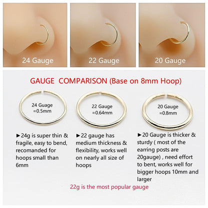 Small Gold Nose Ring Hoop for Women, Tiny Thin 14k Gold Filled Nose Piercing Hoop Jewelry 7mm 22G