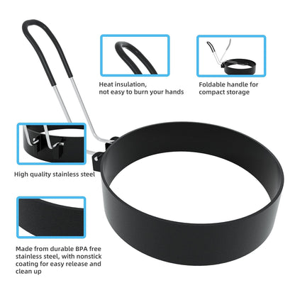 Stainless Steel Egg Rings for Frying Eggs（4 Pack） - 3.5" Round Non Stick Griddle Rings with Oil Brush, Egg Sandwich/Pancake/Cooking Molds, Breakfast Maker Accessories & Egg Separator