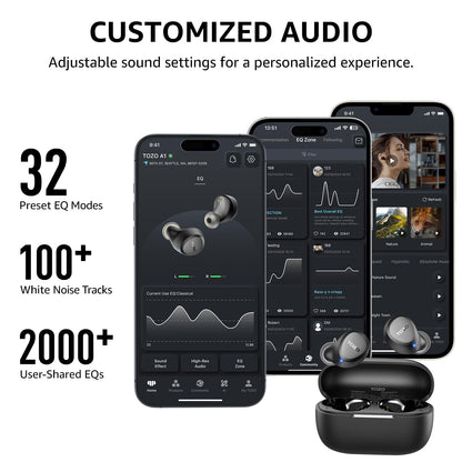 TOZO A1 Wireless Earbuds Bluetooth 5.3 Light Weight in Ear IPX5 Waterproof Headphones 2 Mic for AI Calls, Immersive Premium Sound Bass Headset with Charging Case, 32 Presets EQ Customization via App